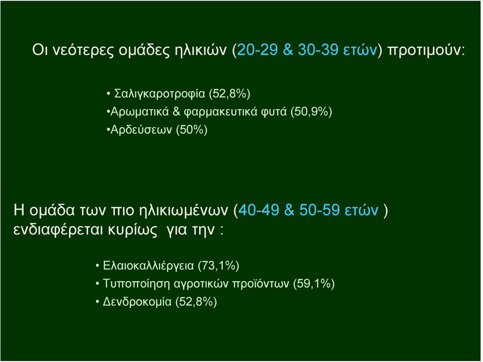 πιο ηλικιωμένων (40-49 & 50-59 ετών ) ενδιαφέρεται κυρίως για την :