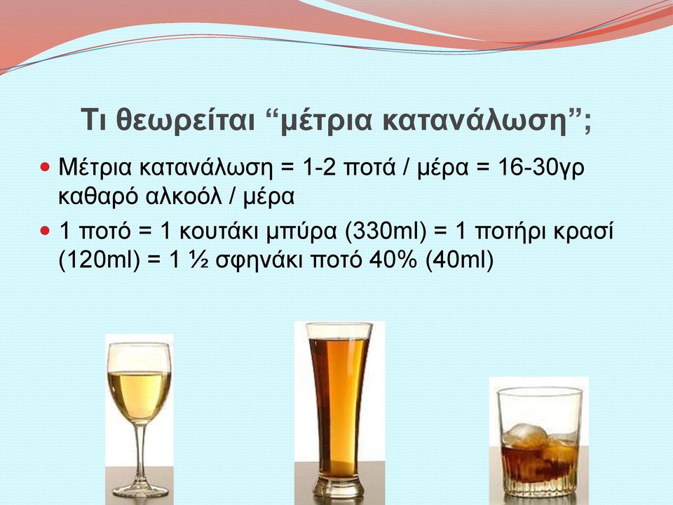 αλκοόλ / µέρα 1 ποτό = 1 κουτάκι µπύρα (330ml)