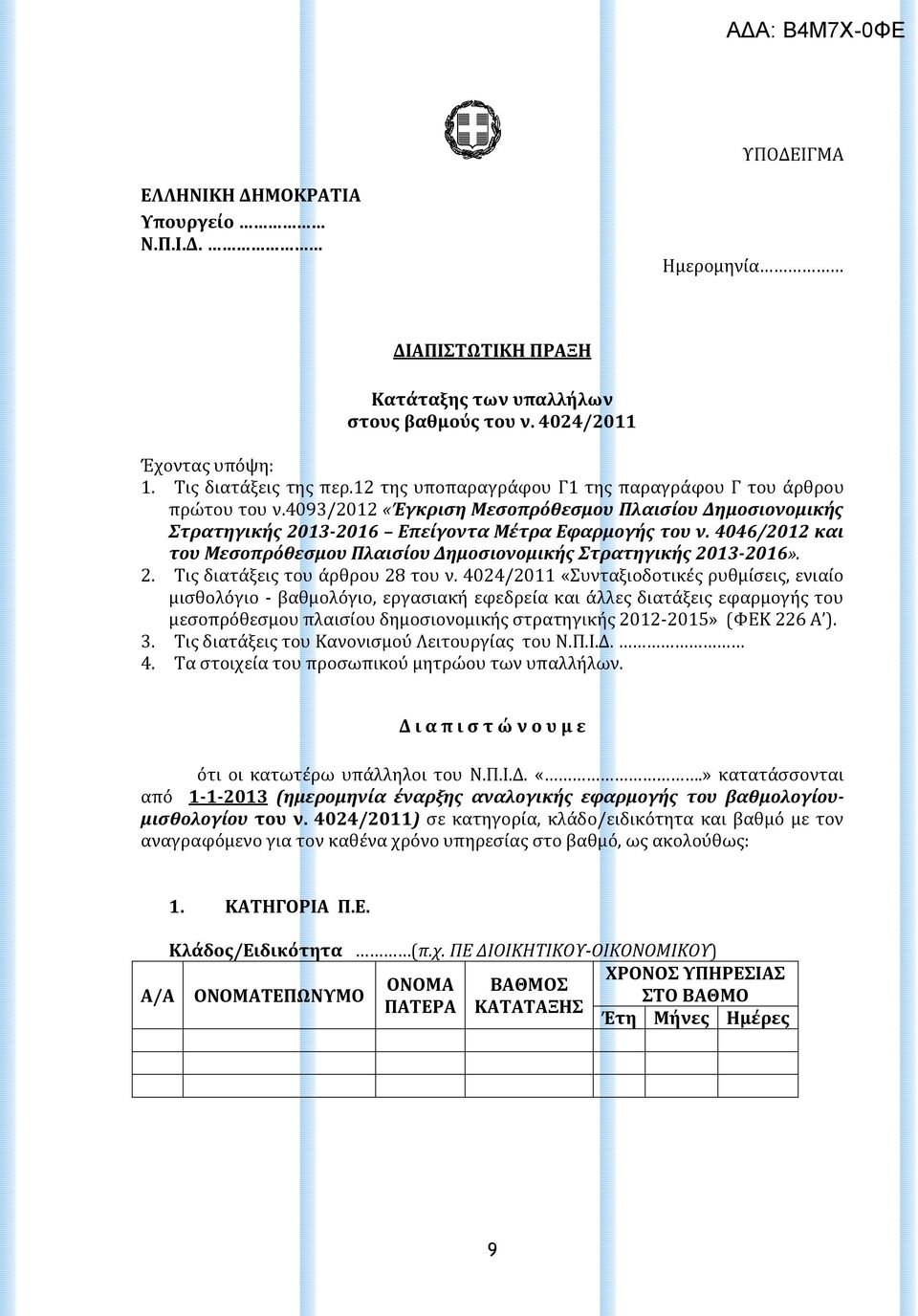 4046/2012 και του Μεσοπρόθεσμου Πλαισίου Δημοσιονομικής Στρατηγικής 2013-2016». 2. Τις διατάξεις του άρθρου 28 του ν.