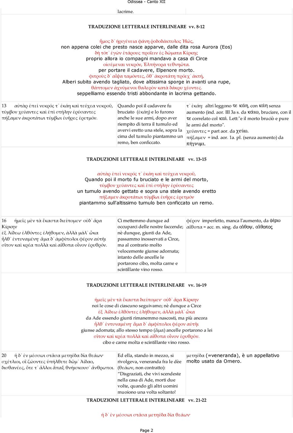casa di Circe οἰσέµεναι νεκρόν, Ἐλπήνορα τεθνηῶτα. per portare il cadavere, Elpenore morto.
