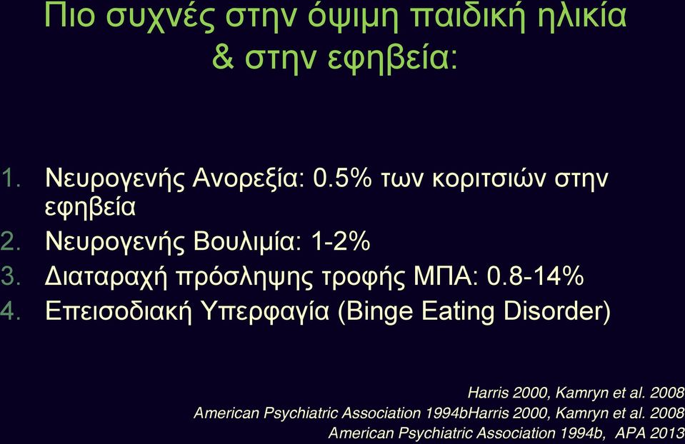 Διαταραχή πρόσληψης τροφής ΜΠΑ: 0.8-14% 4.