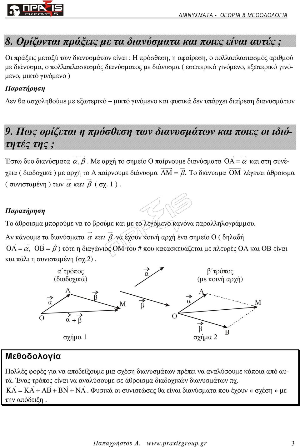 γινόµενο, εξωτερικό γινό- µενο, µικτό γινόµενο ) Πρτήρηση εν θ σχοληθούµε µε εξωτερικό µικτό γινόµενο κι φυσικά δεν υπάρχει διίρεση δινυσµάτων 9.