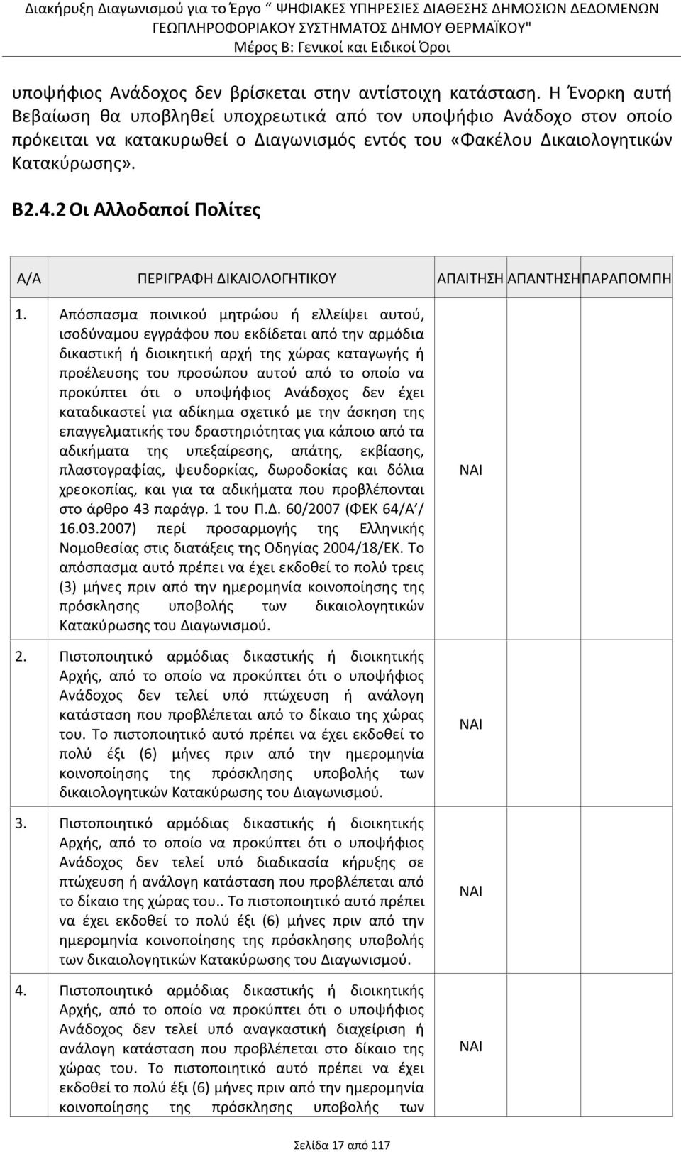 2 Οι Αλλοδαποί Πολίτες Α/Α ΠΕΡΙΓΡΑΦΗ ΔΙΚΑΙΟΛΟΓΗΤΙΚΟΥ ΑΠΑΙΤΗΣΗ ΑΠΑΝΤΗΣΗΠΑΡΑΠΟΜΠΗ 1.