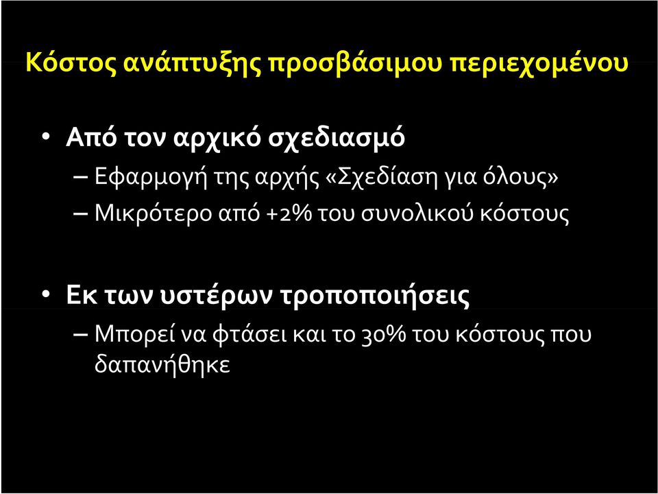 Μικρότερο από +2% του συνολικού κόστους Εκ των υστέρων