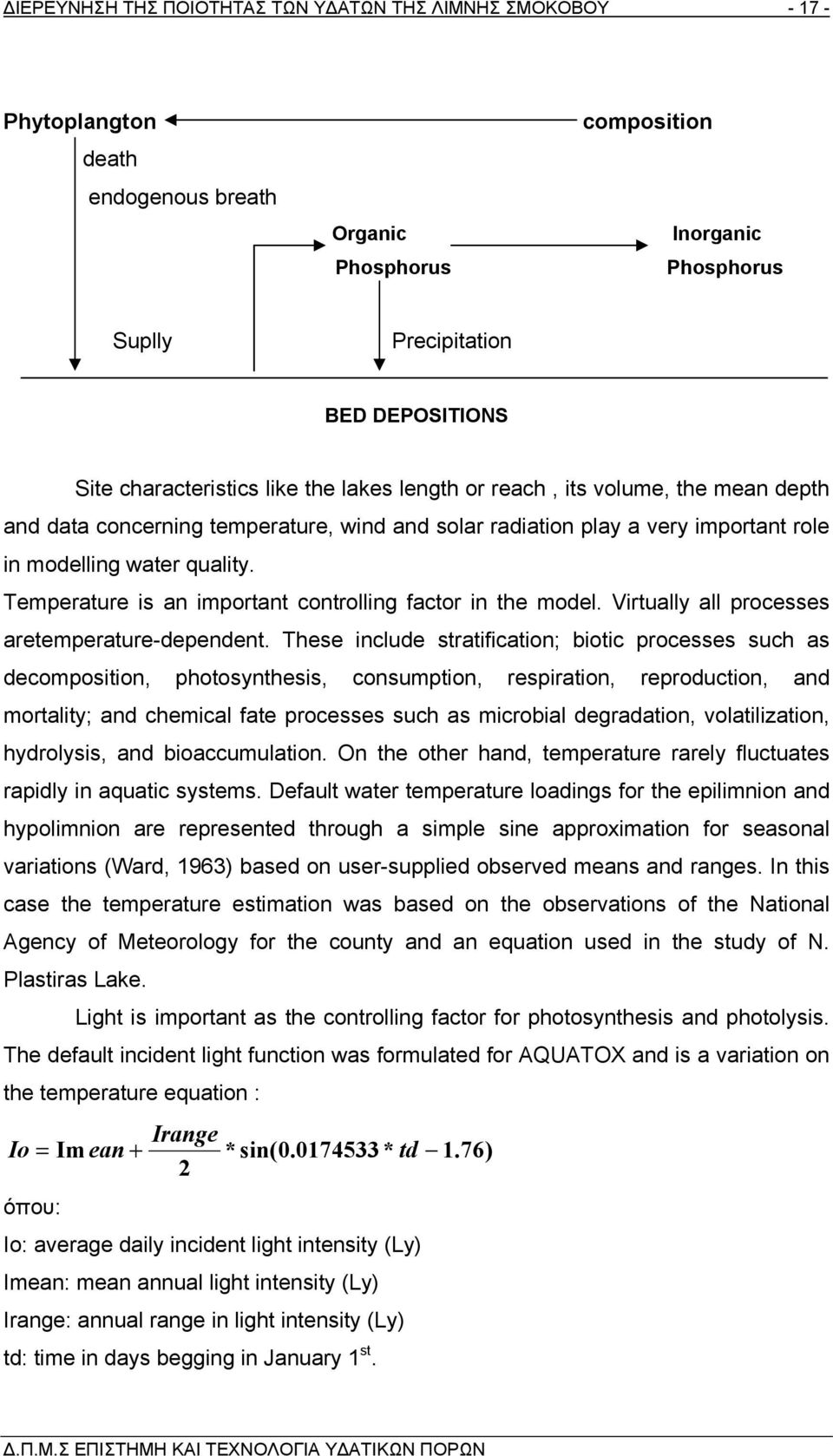 Temperature is an important controlling factor in the model. Virtually all processes aretemperature-dependent.