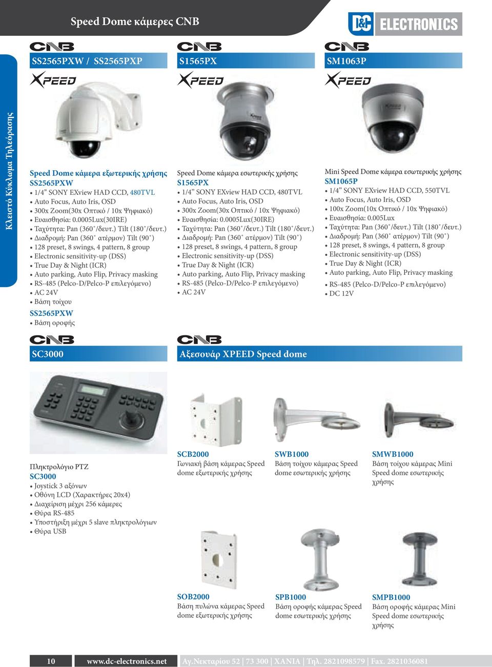 ) Διαδρομή: Pan (360 ατέρμον) Tilt (90 ) 128 preset, 8 swings, 4 pattern, 8 group Electronic sensitivity-up (DSS) True Day & Night (ICR) Auto parking, Auto Flip, Privacy masking RS-485