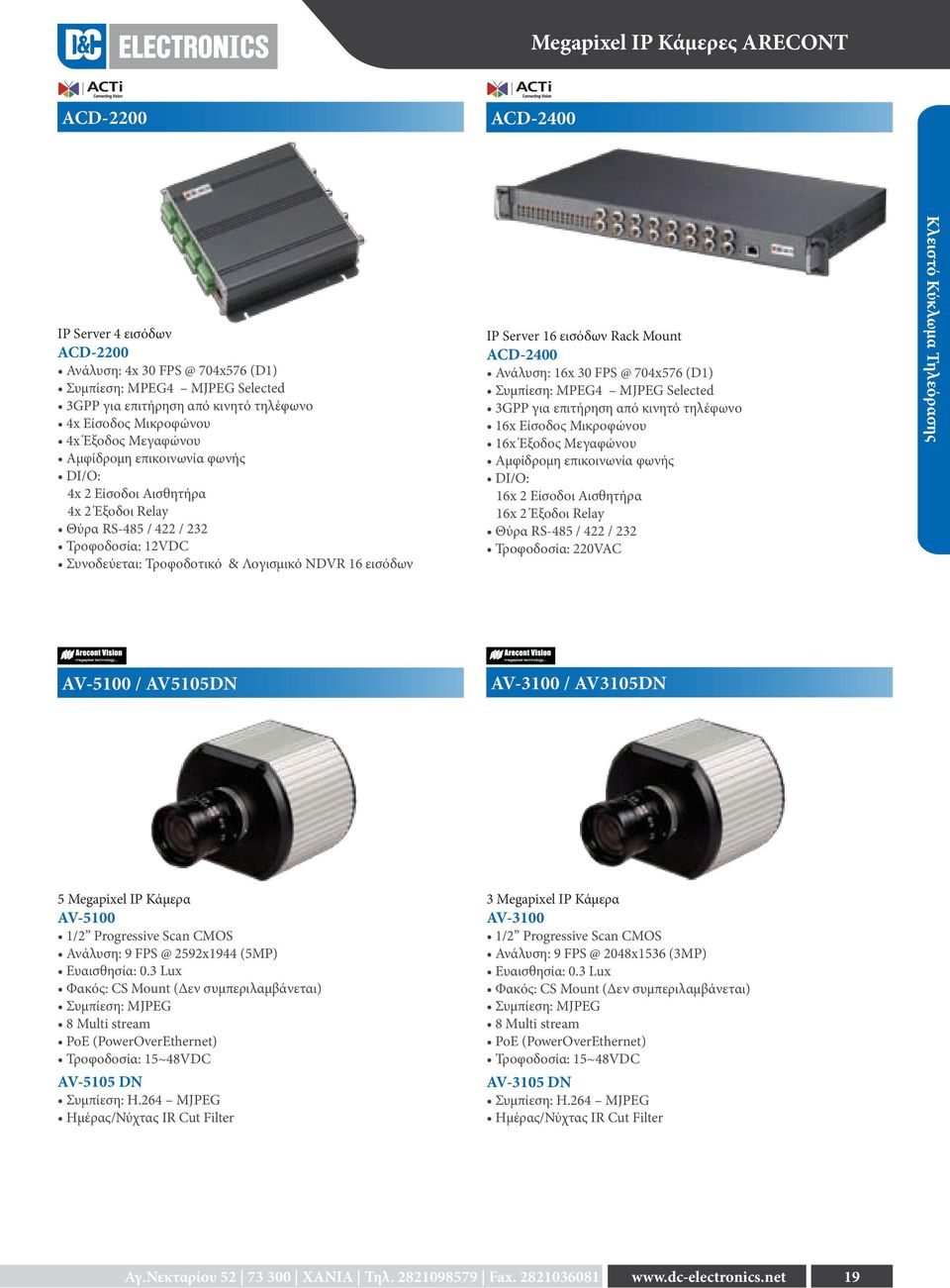 εισόδων IP Server 16 εισόδων Rack Mount ACD-2400 Ανάλυση: 16x 30 FPS @ 704x576 (D1) Συμπίεση: MPEG4 MJPEG Selected 3GPP για επιτήρηση από κινητό τηλέφωνο 16x Είσοδος Μικροφώνου 16x Έξοδος Μεγαφώνου