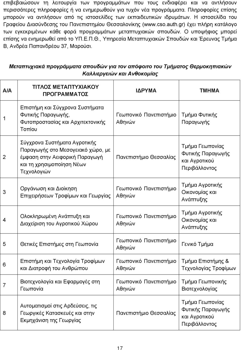 gr) έχει πλήρη κατάλογο των εγκεκριμένων κάθε φορά προγραμμάτων μεταπτυχιακών σπουδών. Ο υποψήφιος μπορεί επίσης να ενημερωθεί από το ΥΠ.Ε.Π.Θ.