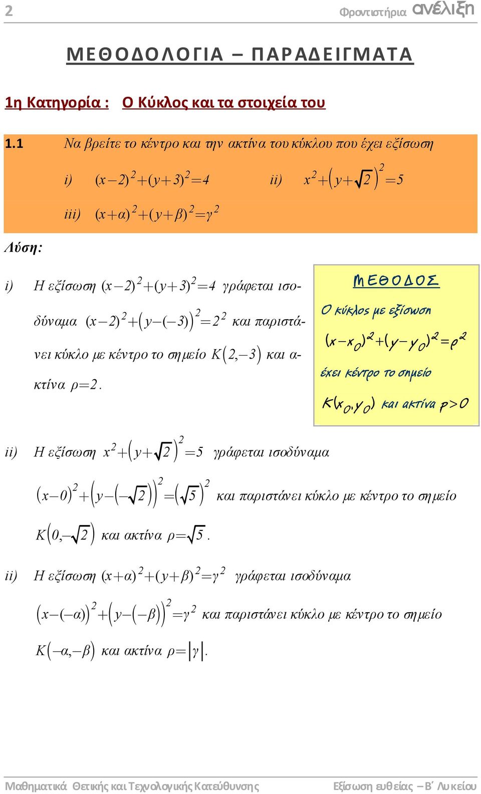 ) x + y 3 = και παριστάνει κύκλο µε κέντρο το σηµείο K(, 3) κτίνα ρ=.