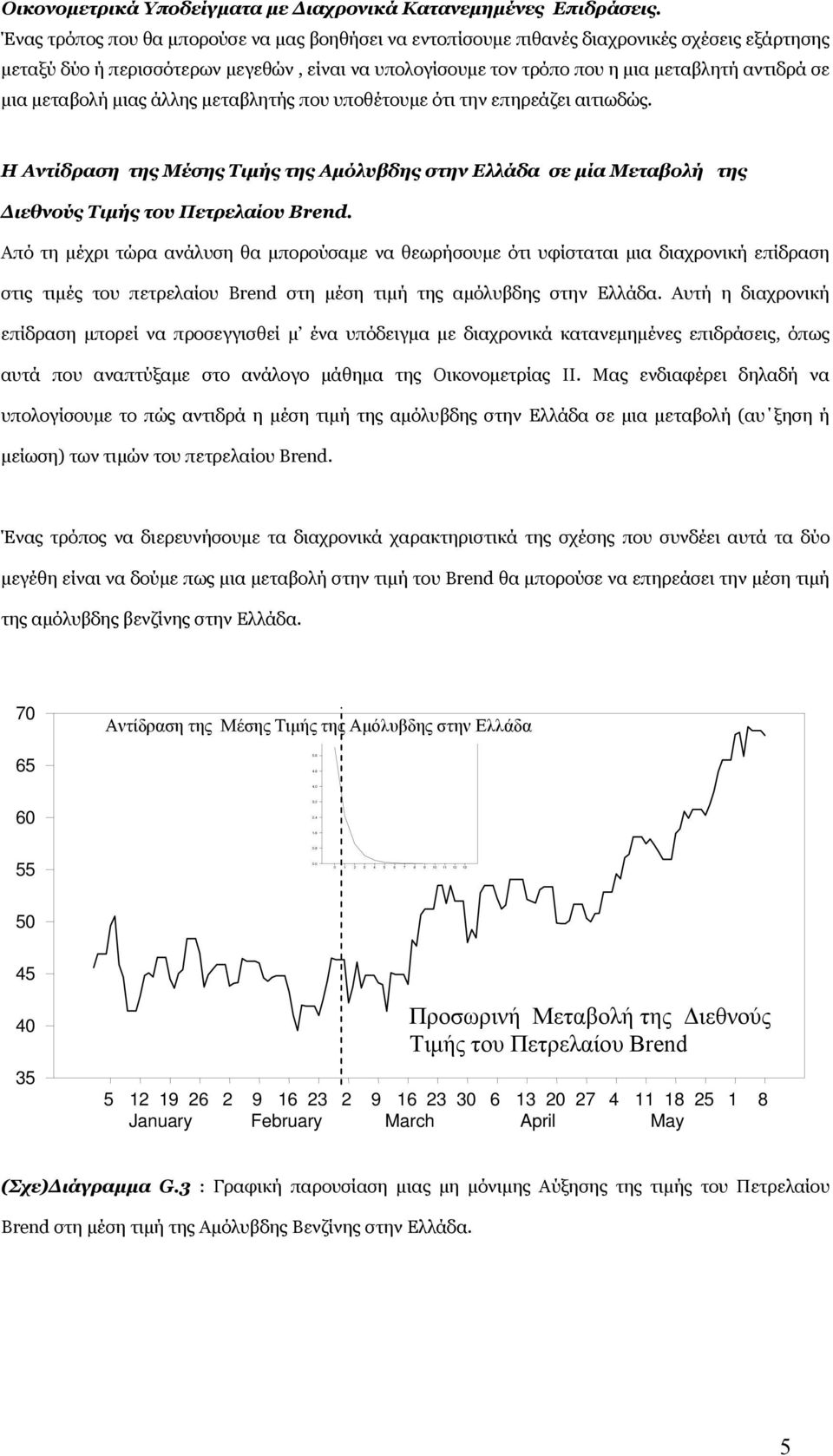 μεταβολή μιας άλλης μεταβλητής που υποθέτουμε ότι την επηρεάζει αιτιωδώς. Η Αντίδραση της Μέσης Τιμής της Αμόλυβδης στην Ελλάδα σε μία Μεταβολή της ιεθνούς Τιμής του Πετρελαίου Brend.