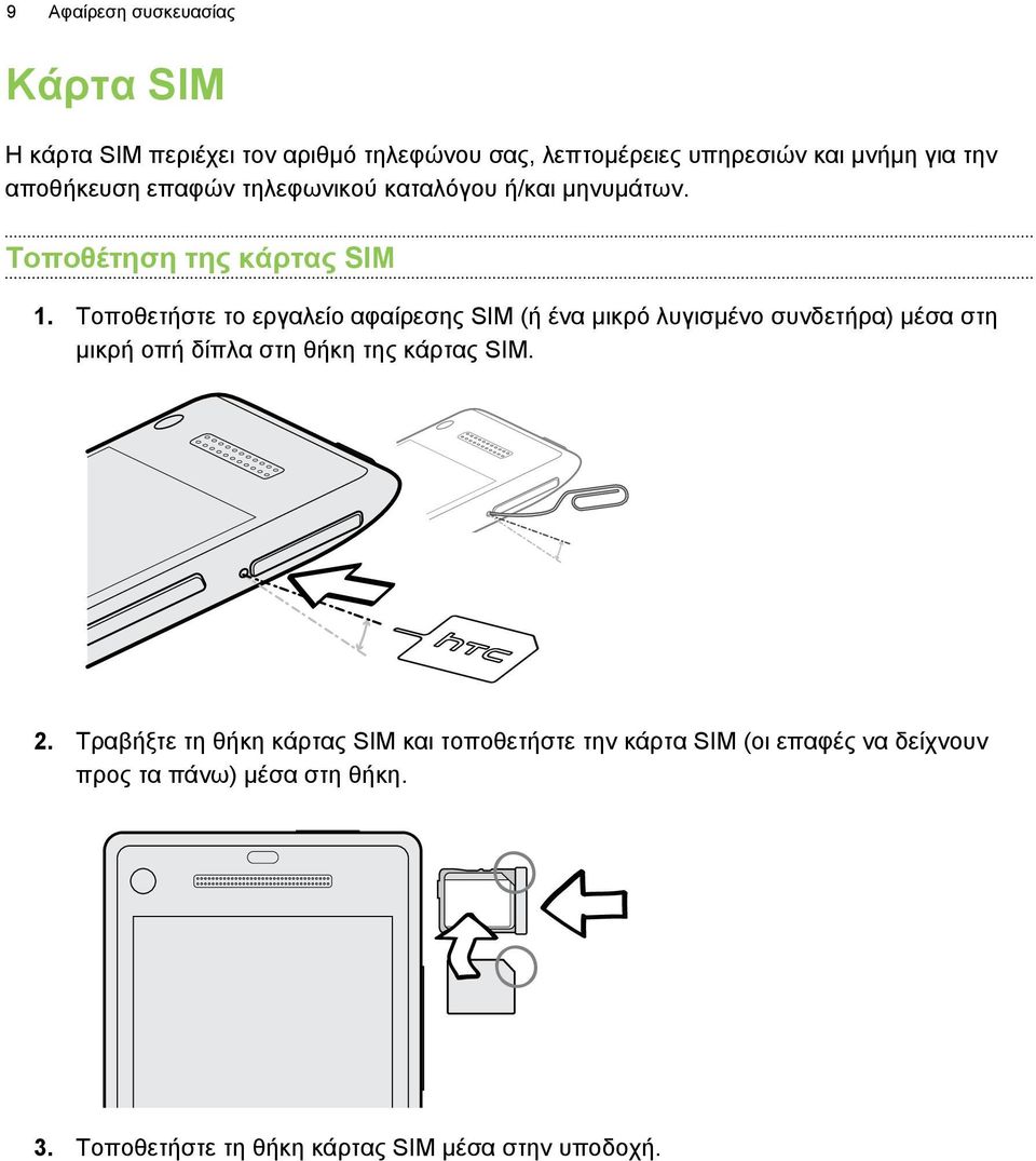 Τοποθετήστε το εργαλείο αφαίρεσης SIM (ή ένα μικρό λυγισμένο συνδετήρα) μέσα στη μικρή οπή δίπλα στη θήκη της κάρτας SIM. 2.
