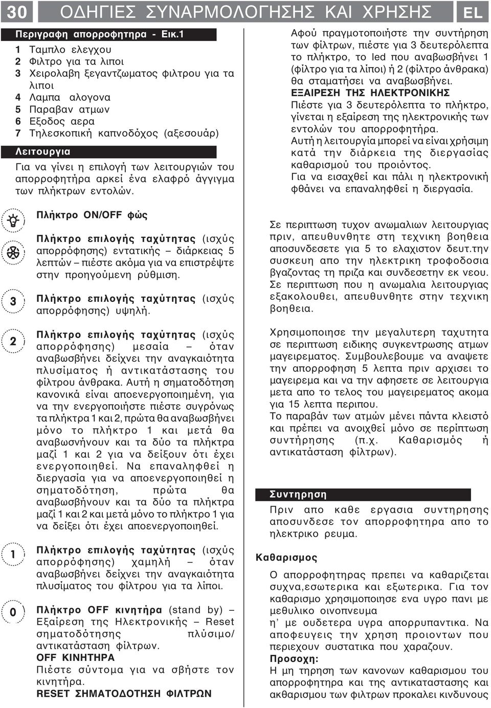 των λειτουργιών του απορροφητήρα αρκεί ένα ελαφρό άγγιγµα των πλήκτρων εντολών.