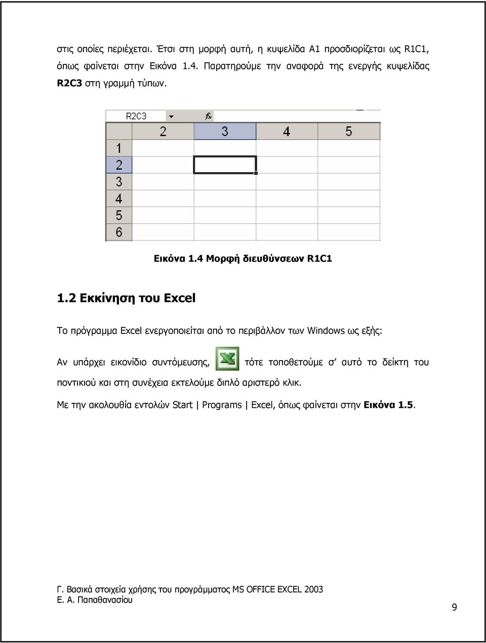 2 Εκκίνηση του Excel Το πρόγραµµα Excel ενεργοποιείται από το περιβάλλον των Windows ως εξής: Αν υπάρχει εικονίδιο συντόµευσης,
