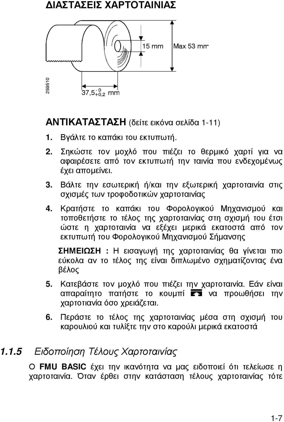 Βάλτε την εσωτερική ή/και την εξωτερική χαρτοταινία στις σχισµές των τροφοδοτικών χαρτοταινίας 4.