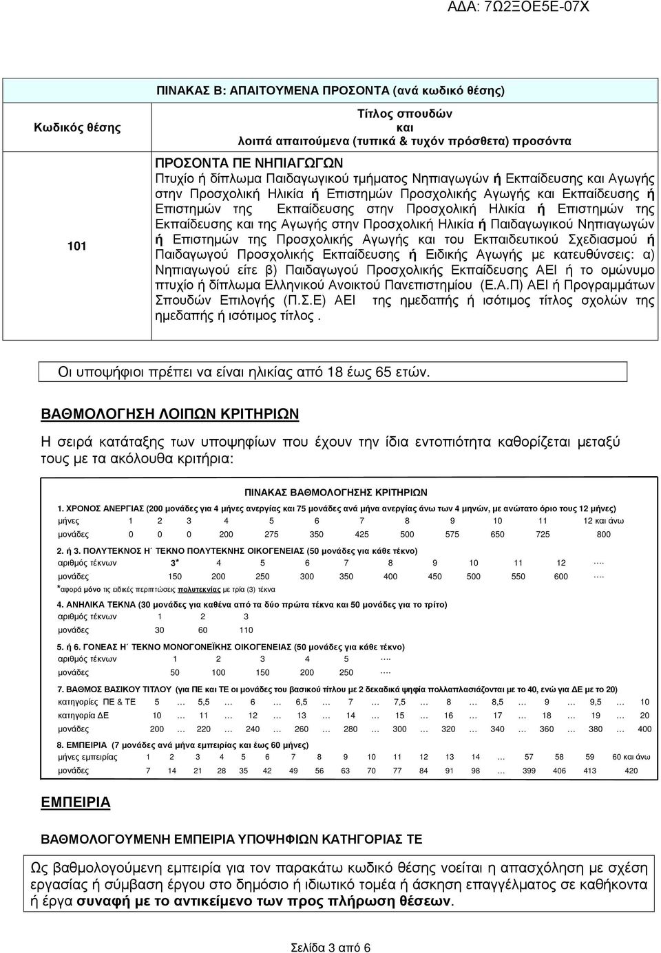 της Αγωγής στην Προσχολική Ηλικία ή Παιδαγωγικού Νηπιαγωγών ή Επιστηµών της Προσχολικής Αγωγής και του Εκπαιδευτικού Σχεδιασµού ή Παιδαγωγού Προσχολικής Εκπαίδευσης ή Ειδικής Αγωγής µε κατευθύνσεις: