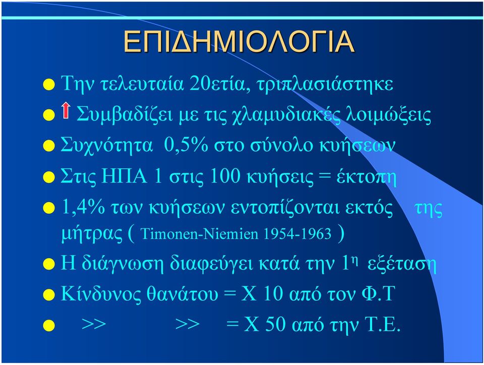 κυήσεων εντοπίζονται εκτός της µήτρας ( Timonen-Niemien 1954-1963 ) Η διάγνωση