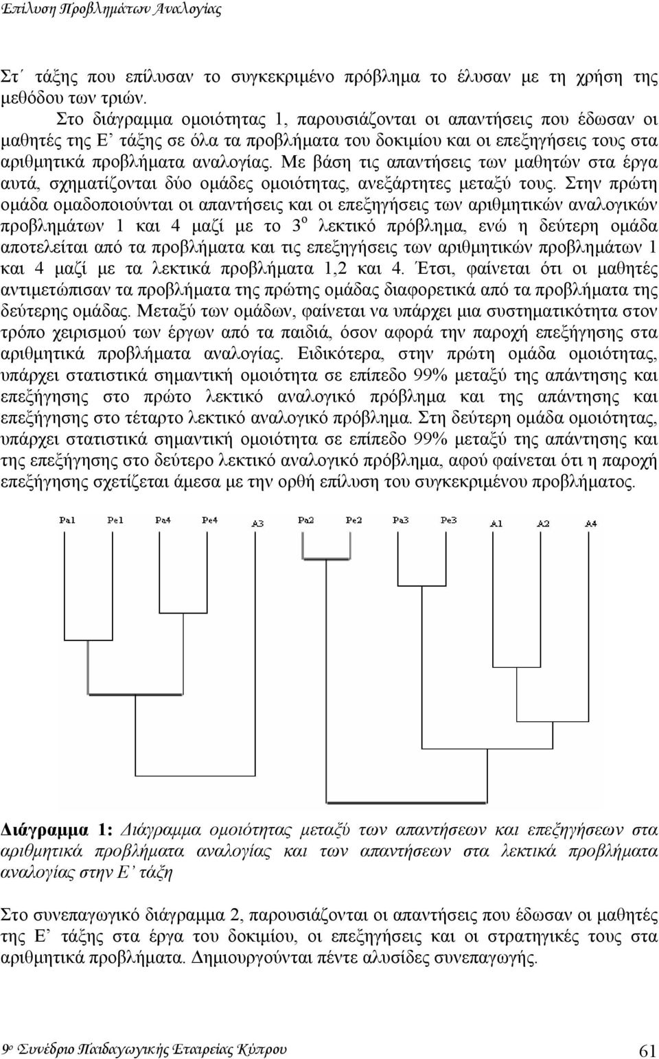 Με βάση τις απαντήσεις των µαθητών στα έργα αυτά, σχηµατίζονται δύο οµάδες οµοιότητας, ανεξάρτητες µεταξύ τους.