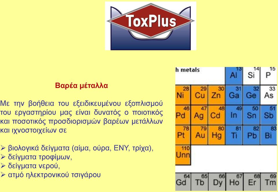 προσδιορισμών βαρέων μετάλλων και ιχνοστοιχείων σε βιολογικά