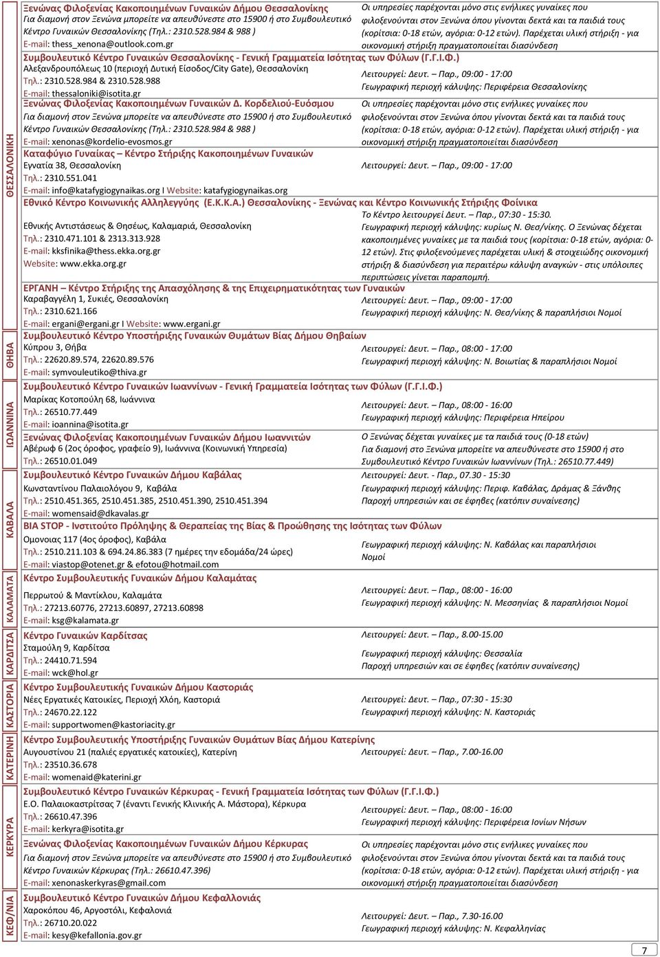 gr Συμβουλευτικό Κέντρο Γυναικών Θεσσαλονίκης - Γενική Γραμματεία Ισότητας των Φύλων (Γ.Γ.Ι.Φ.) Αλεξανδρουπόλεως 10 (περιοχή Δυτική Είσοδος/City Gate), Θεσσαλονίκη Λειτουργεί: Δευτ. Παρ.