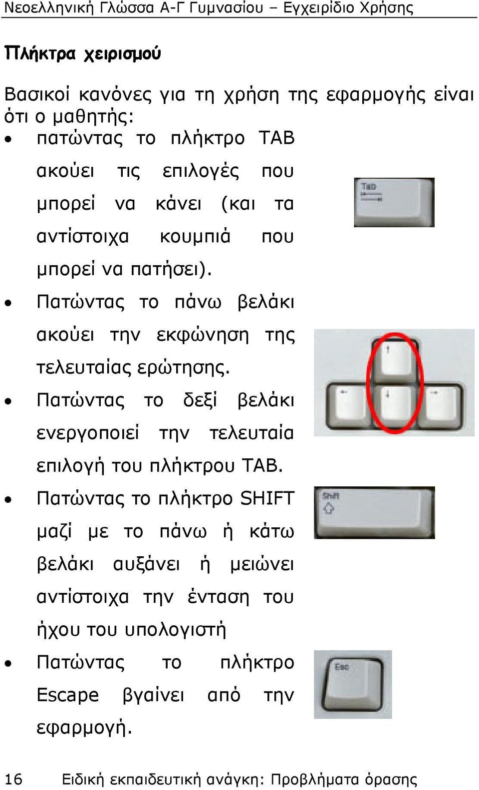 Πατώντας το δεξί βελάκι ενεργοποιεί την τελευταία επιλογή του πλήκτρου TAB.