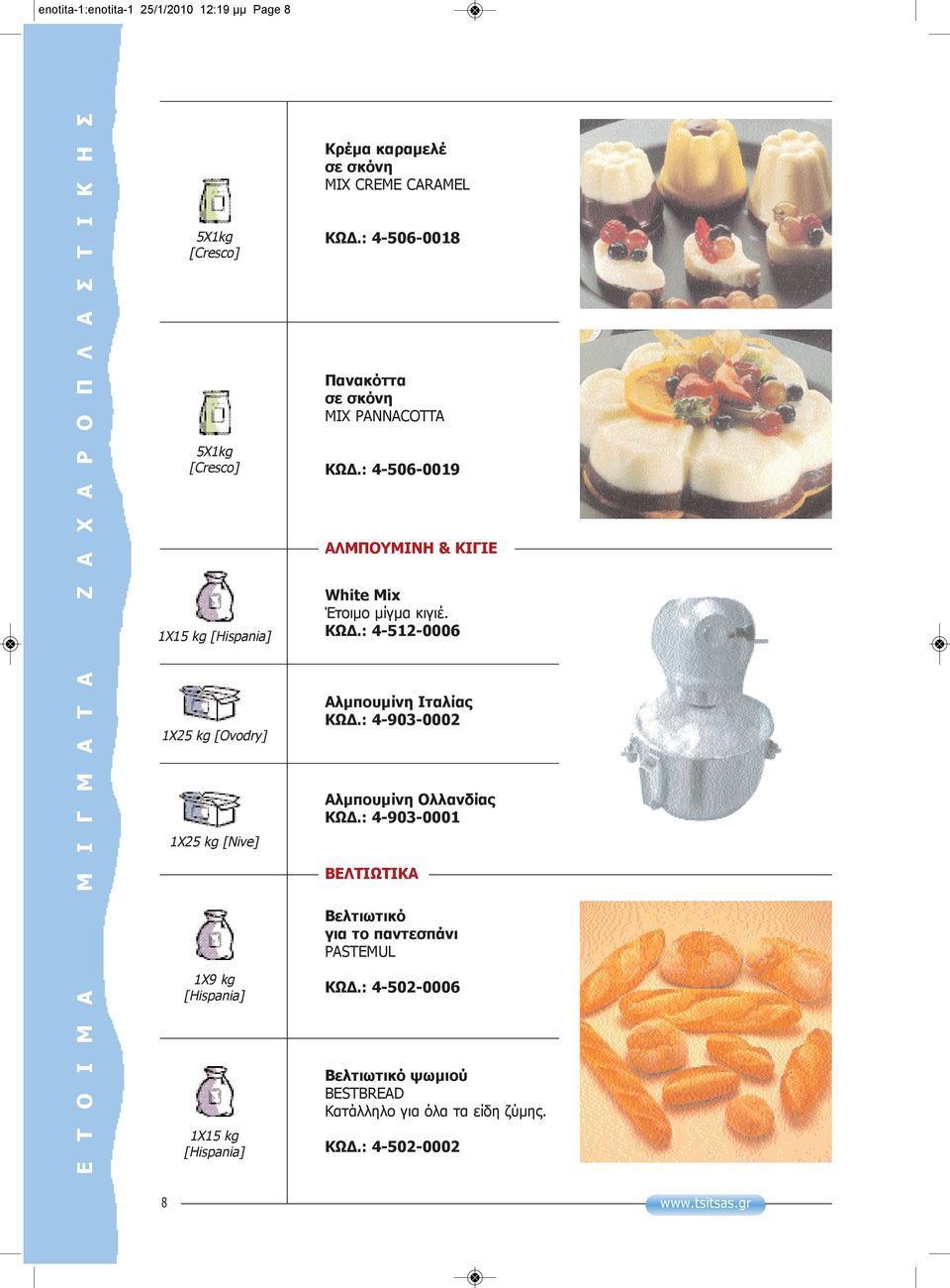 : 4-506-0018 Πανακόττα σε σκόνη MIX PaNNaCOtta ΚΩΔ.: 4-506-0019 ΑΛΜΠΟΥΜΙΝΗ & ΚΙΓΙΕ White Mix Έτοιμο μίγμα κιγιέ. ΚΩΔ.: 4-512-0006 Αλμπουμίνη Ιταλίας ΚΩΔ.