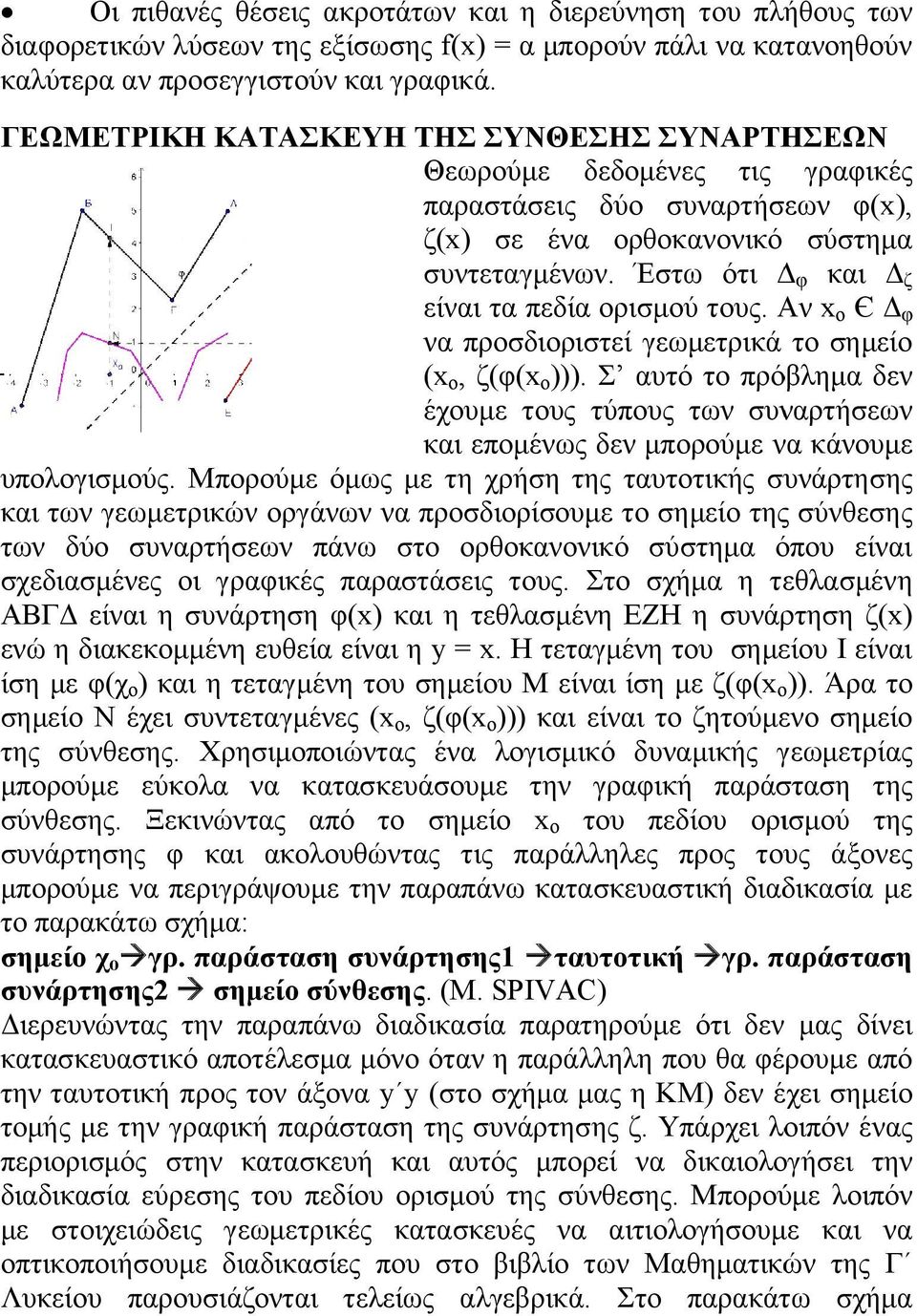 Έστω ότι Δ φ και Δ ζ είναι τα πεδία ορισμού τους. Αν x ο Є Δ φ να προσδιοριστεί γεωμετρικά το σημείο (x ο, ζ(φ(x ο ))).