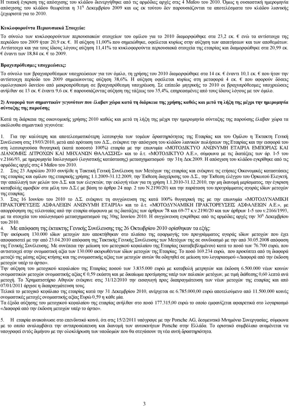 Κυκλοφορούντα Περιουσιακά Στοιχεία: Το σύνολο των κυκλοφορούντων περιουσιακών στοιχείων του ομίλου για το διαμορφώθηκε στα 23,2 εκ. ενώ τα αντίστοιχα της περιόδου του ήταν 20,9 εκ.
