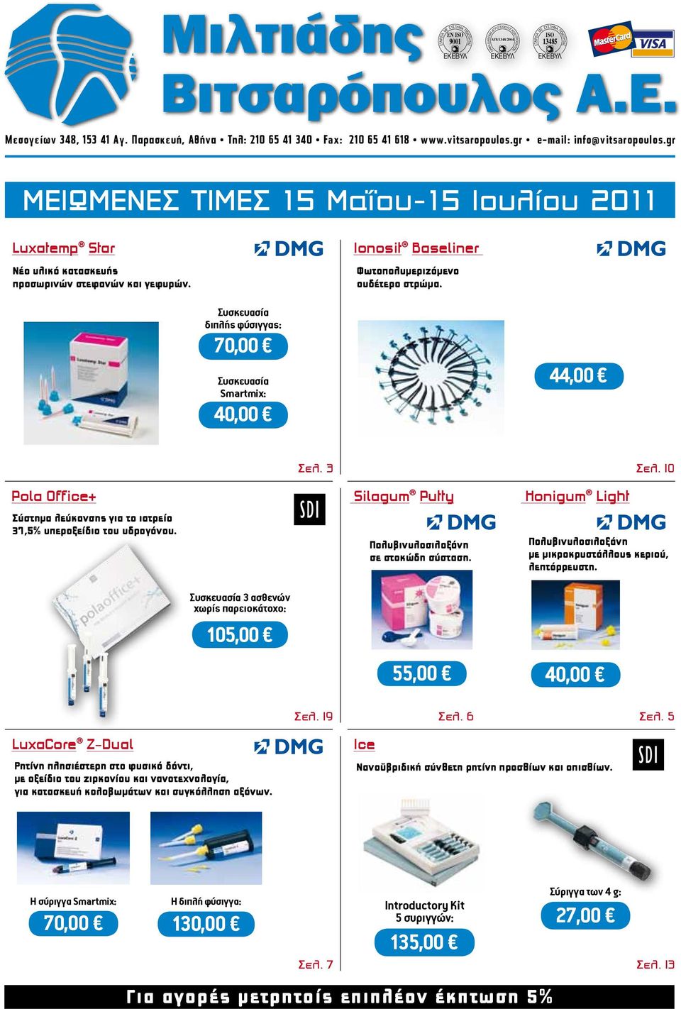 gr ΜειωΜενες ΤιΜες 15 Μαΐου-15 Ιουλίου 2011 Luxatemp Star Νέο υλικό κατασκευής προσωρινών στεφανών και γεφυρών. Ionosit Baseliner Φωτοπολυμεριζόμενο ουδέτερο στρώμα.