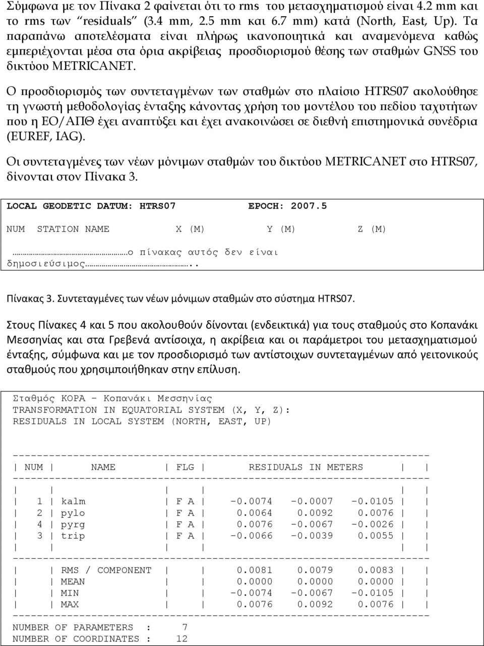 Ο προσδιορισμός των συντεταγμένων των σταθμών στο πλαίσιο HTRS07 ακολούθησε τη γνωστή μεθοδολογίας ένταξης κάνοντας χρήση του μοντέλου του πεδίου ταχυτήτων που η ΕΟ/ΑΠΘ έχει αναπτύξει και έχει