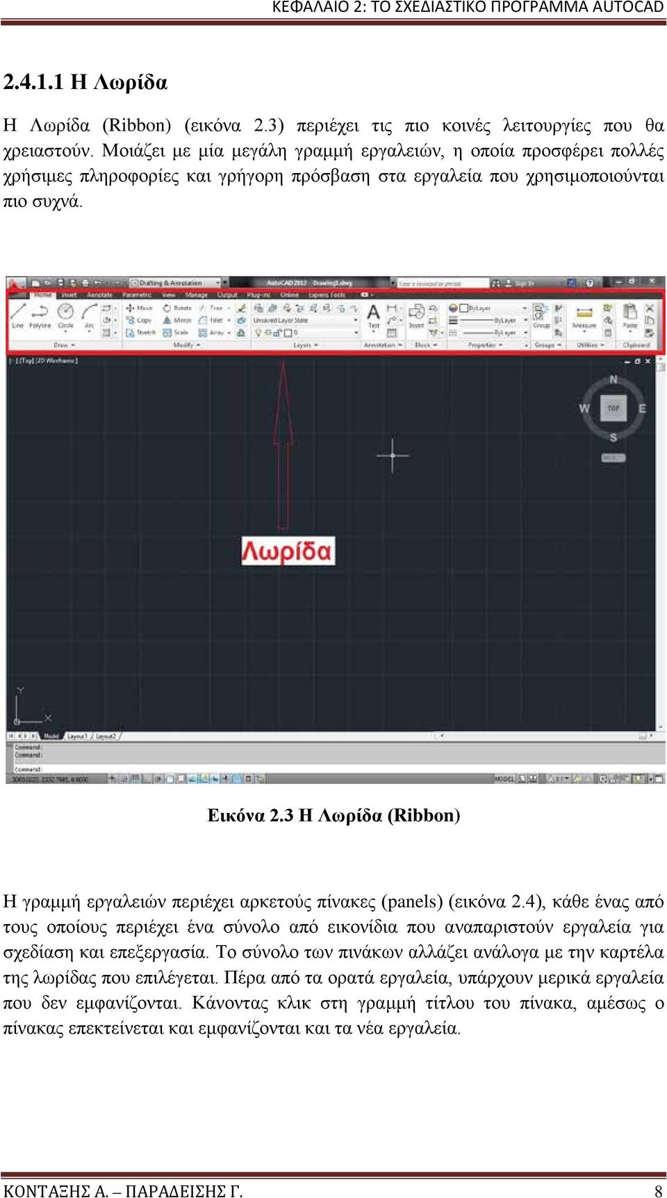 3 Η Λωρίδα (Ribbon) Η γραμμή εργαλειών περιέχει αρκετούς πίνακες (panels) (εικόνα 2.