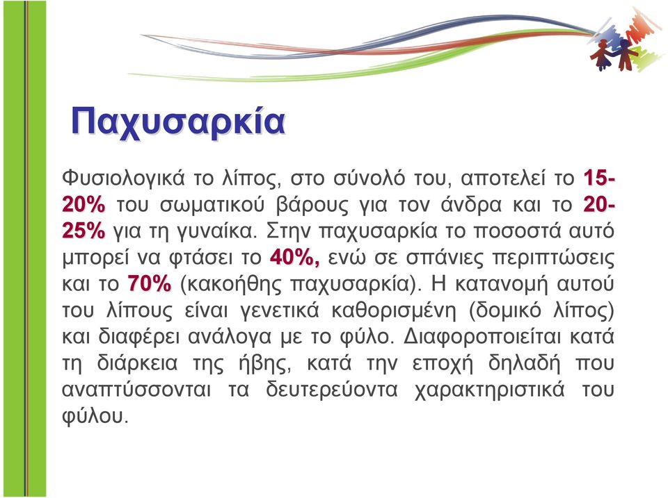 Στην παχυσαρκία το ποσοστά αυτό μπορεί να φτάσει το 40%, ενώ σε σπάνιες περιπτώσεις και το 70% (κακοήθης παχυσαρκία).