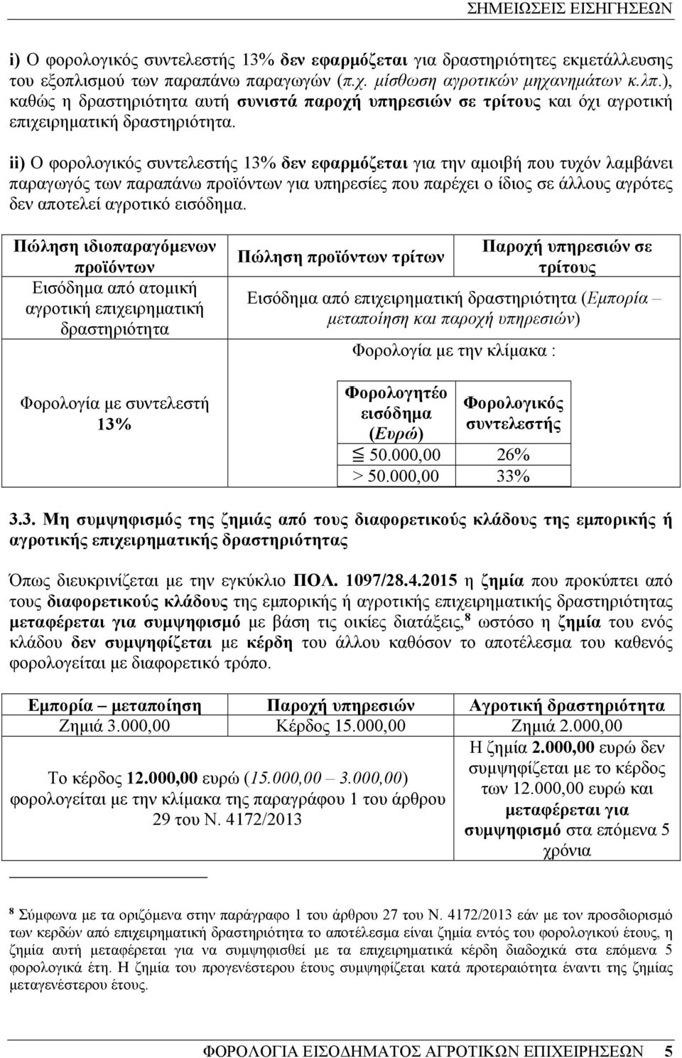 ii) Ο φορολογικός συντελεστής 13% δεν εφαρµόζεται για την αµοιβή που τυχόν λαµβάνει παραγωγός των παραπάνω προϊόντων για υπηρεσίες που παρέχει ο ίδιος σε άλλους αγρότες δεν αποτελεί αγροτικό εισόδηµα.