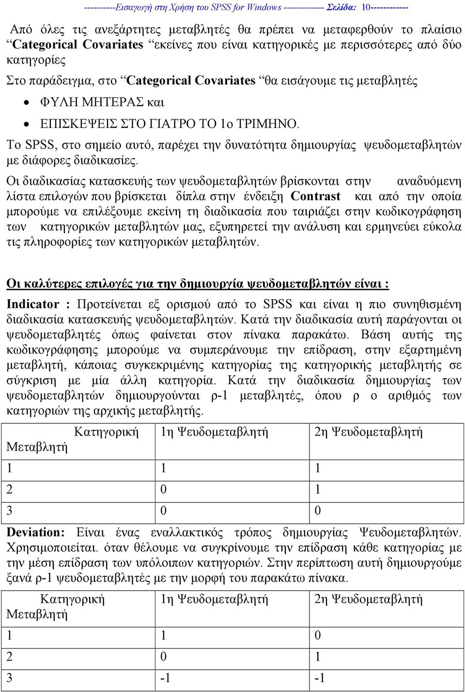 Το SPSS, στο σηµείο αυτό, παρέχει την δυνατότητα δηµιουργίας ψευδοµεταβλητών µε διάφορες διαδικασίες.