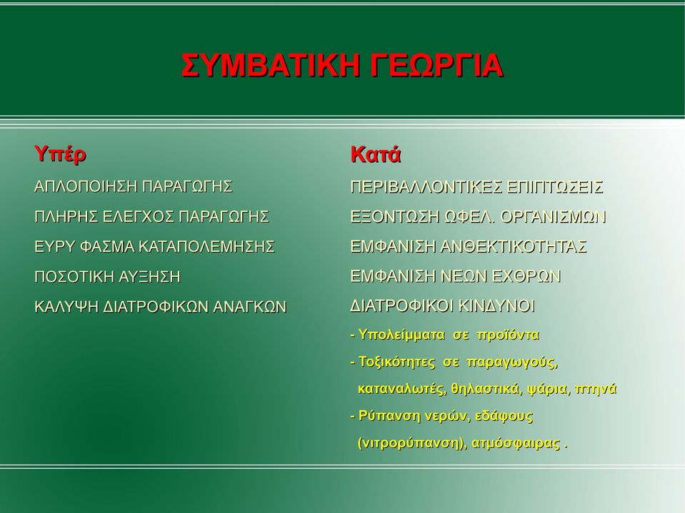 ΟΡΓΑΝΙΣΜΩΝ ΕΜΦΑΝΙΣΗ ΑΝΘΕΚΤΙΚΟΤΗΤΑΣ ΕΜΦΑΝΙΣΗ ΝΕΩΝ ΕΧΘΡΩΝ ΔΙΑΤΡΟΦΙΚΟΙ ΚΙΝΔΥΝΟΙ - Υπολείµµατα σε