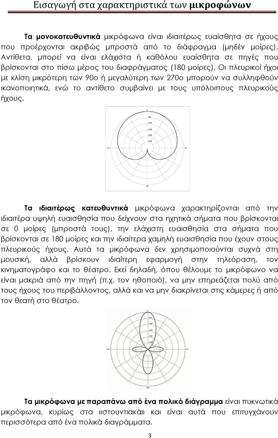 Οι πλευρικοί ήχοι με κλίση μικρότερη των 90ο ή μεγαλύτερη των 270ο μπορούν να συλληφθούν ικανοποιητικά, ενώ το αντίθετο συμβαίνει με τους υπόλοιπους πλευρικούς ήχους.