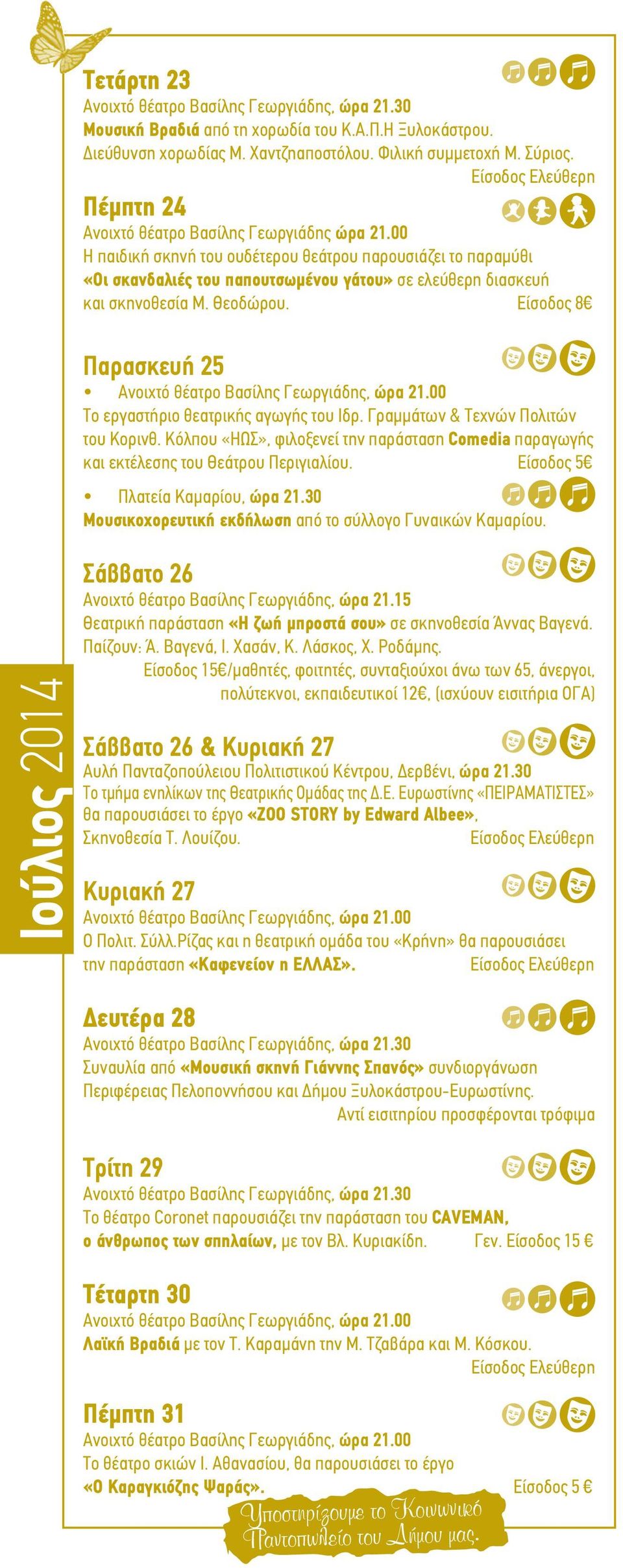 Θεοδώρου. Είσοδος 8 Παρασκευή 25 Το εργαστήριο θεατρικής αγωγής του Ιδρ. Γραμμάτων & Τεχνών Πολιτών του Κορινθ.