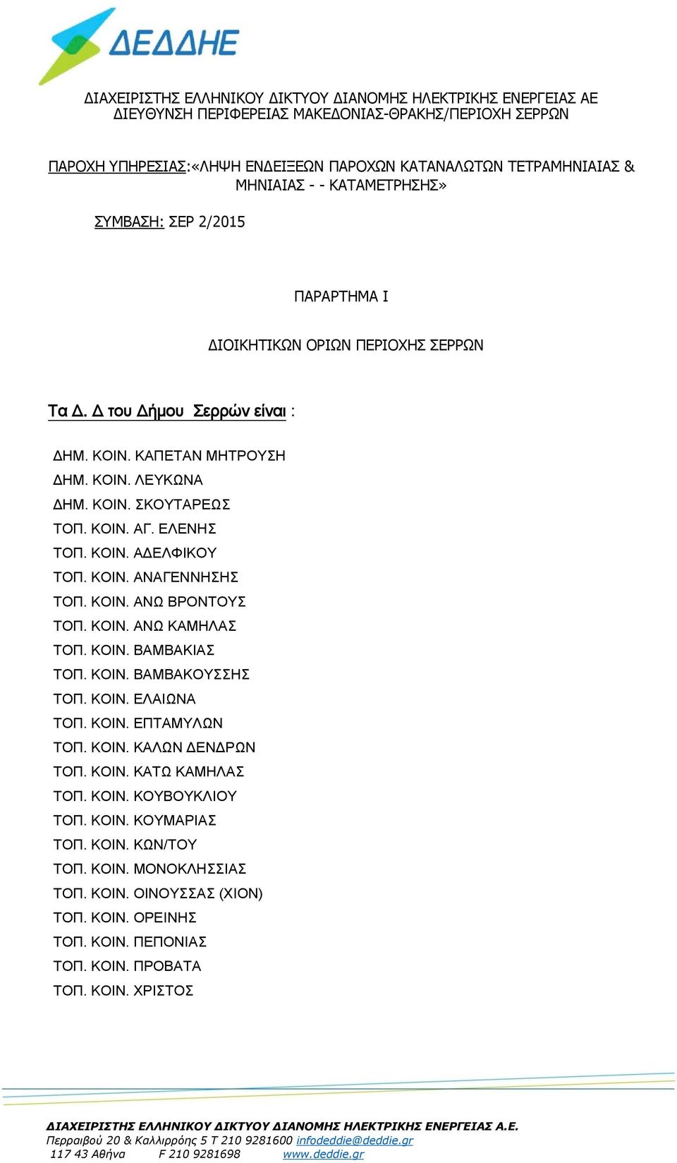 ΕΛΕΝΗΣ ΤΟΠ. ΚΟΙΝ. ΑΔΕΛΦΙΚΟΥ ΤΟΠ. ΚΟΙΝ. ΑΝΑΓΕΝΝΗΣΗΣ ΤΟΠ. ΚΟΙΝ. ΑΝΩ ΒΡΟΝΤΟΥΣ ΤΟΠ. ΚΟΙΝ. ΑΝΩ ΚΑΜΗΛΑΣ ΤΟΠ. ΚΟΙΝ. ΒΑΜΒΑΚΙΑΣ ΤΟΠ. ΚΟΙΝ. ΒΑΜΒΑΚΟΥΣΣΗΣ ΤΟΠ. ΚΟΙΝ. ΕΛΑΙΩΝΑ ΤΟΠ. ΚΟΙΝ. ΕΠΤΑΜΥΛΩΝ ΤΟΠ. ΚΟΙΝ. ΚΑΛΩΝ ΔΕΝΔΡΩΝ ΤΟΠ.