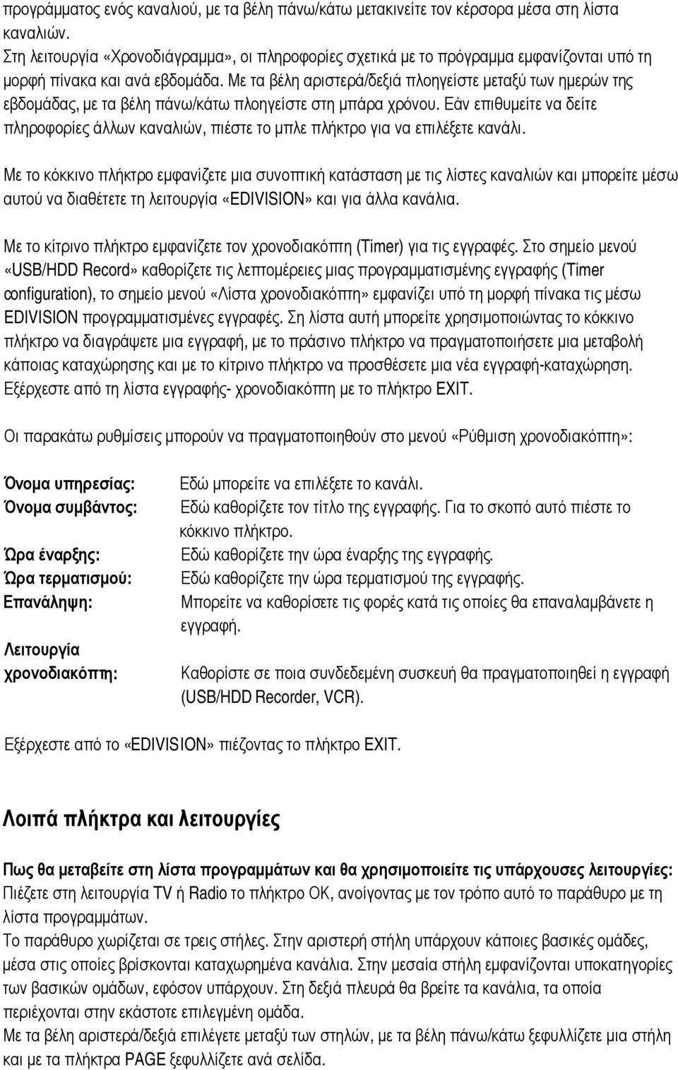 Με τα βέλη αριστερά/δεξιά πλοηγείστε μεταξύ των ημερών της εβδομάδας, με τα βέλη πάνω/κάτω πλοηγείστε στη μπάρα χρόνου.