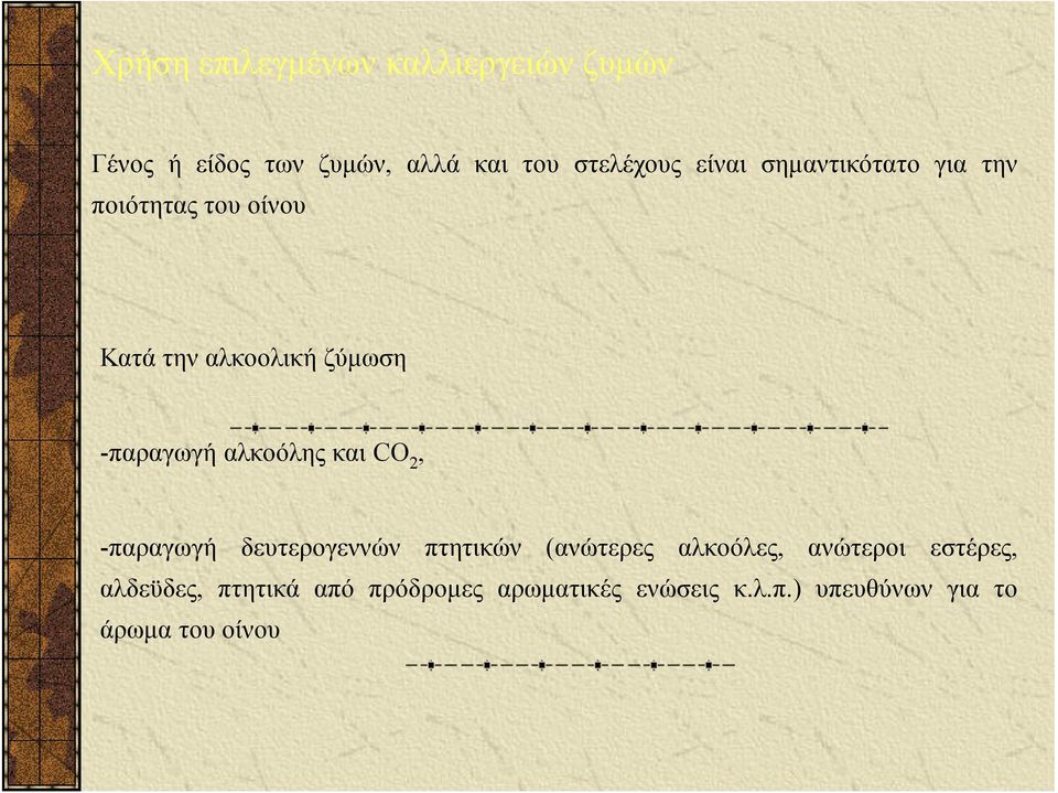 αλκοόλης και CO 2, -παραγωγή δευτερογεννών πτητικών (ανώτερες αλκοόλες, ανώτεροι