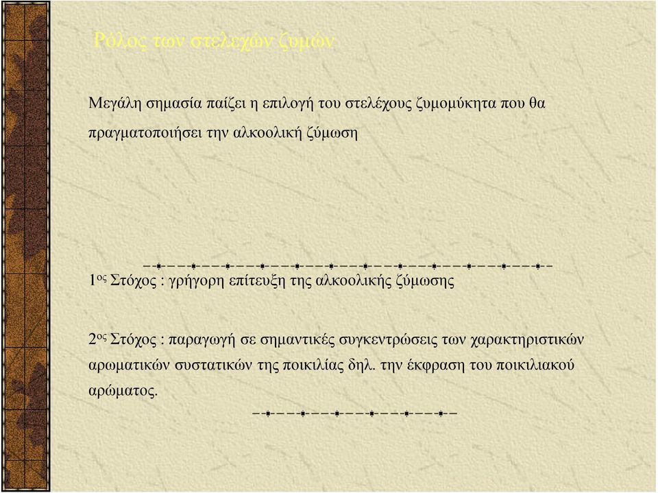 αλκοολικής ζύμωσης 2 ος Στόχος : παραγωγή σε σημαντικές συγκεντρώσεις των