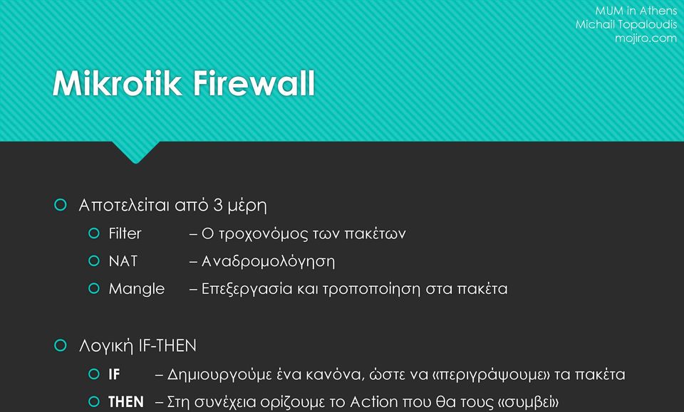 πακέτα Λογική IF-THEN IF Δημιουργούμε ένα κανόνα, ώστε να
