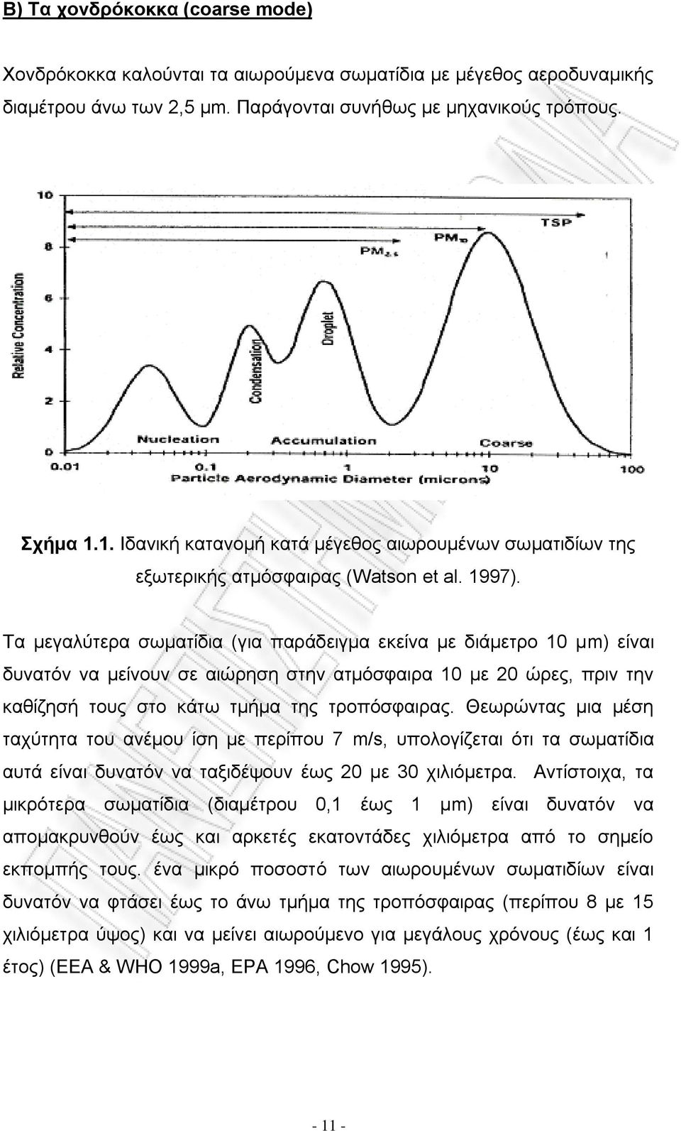 Τα μεγαλύτερα σωματίδια (για παράδειγμα εκείνα με διάμετρο 10 μm) είναι δυνατόν να μείνουν σε αιώρηση στην ατμόσφαιρα 10 με 20 ώρες, πριν την καθίζησή τους στο κάτω τμήμα της τροπόσφαιρας.