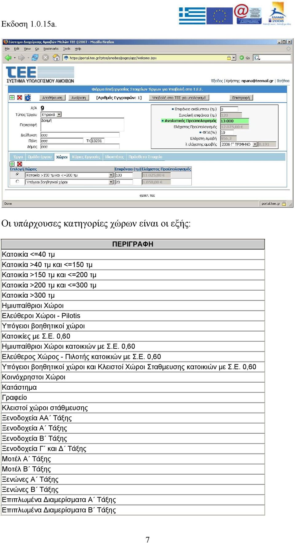 Ε. 0,60 Υπόγειοι βοηθητικοί χώροι και Κλειστοί Χώροι Σταθµευσης κατοικιών µε Σ.Ε. 0,60 Κοινόχρηστοι Χώροι Κατάστηµα Γραφείο Κλειστοί χώροι στάθµευσης Ξενοδοχεία ΑΑ Τάξης