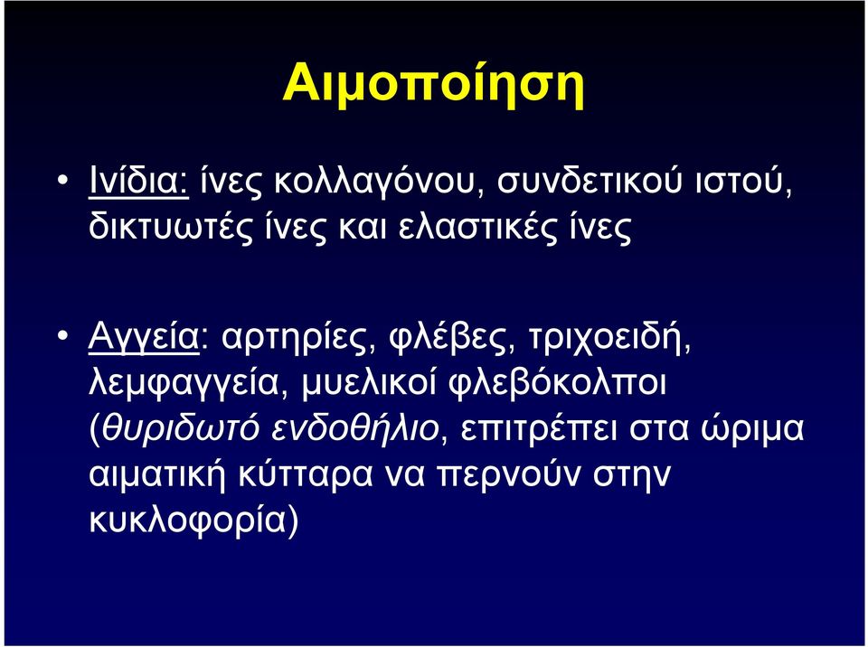 τριχοειδή, λεμφαγγεία, μυελικοί φλεβόκολποι (θυριδωτό