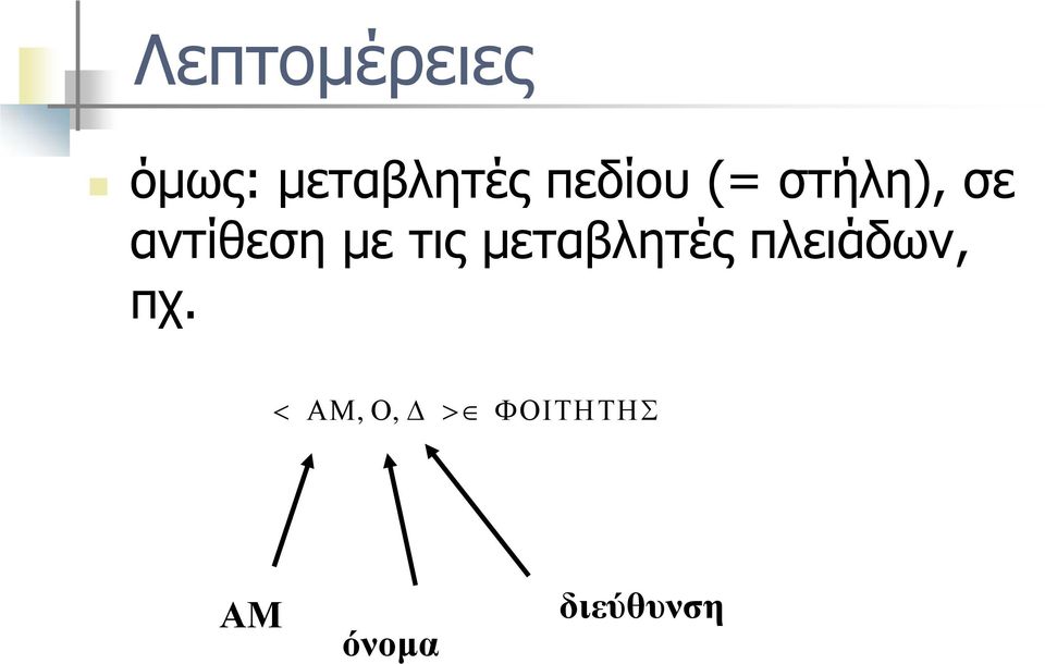 τις μεταβλητές πλειάδων, πχ.