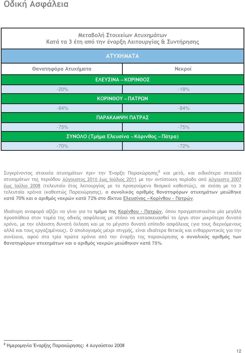 Αύγουστος 2010 έως Ιούλιος 2011 με την αντίστοιχη περίοδο από Αύγουστο 2007 έως Ιούλιο 2008 (τελευταίο έτος λειτουργίας με το προηγούμενο θεσμικό καθεστώς), σε σχέση με τα 3 τελευταία χρόνια