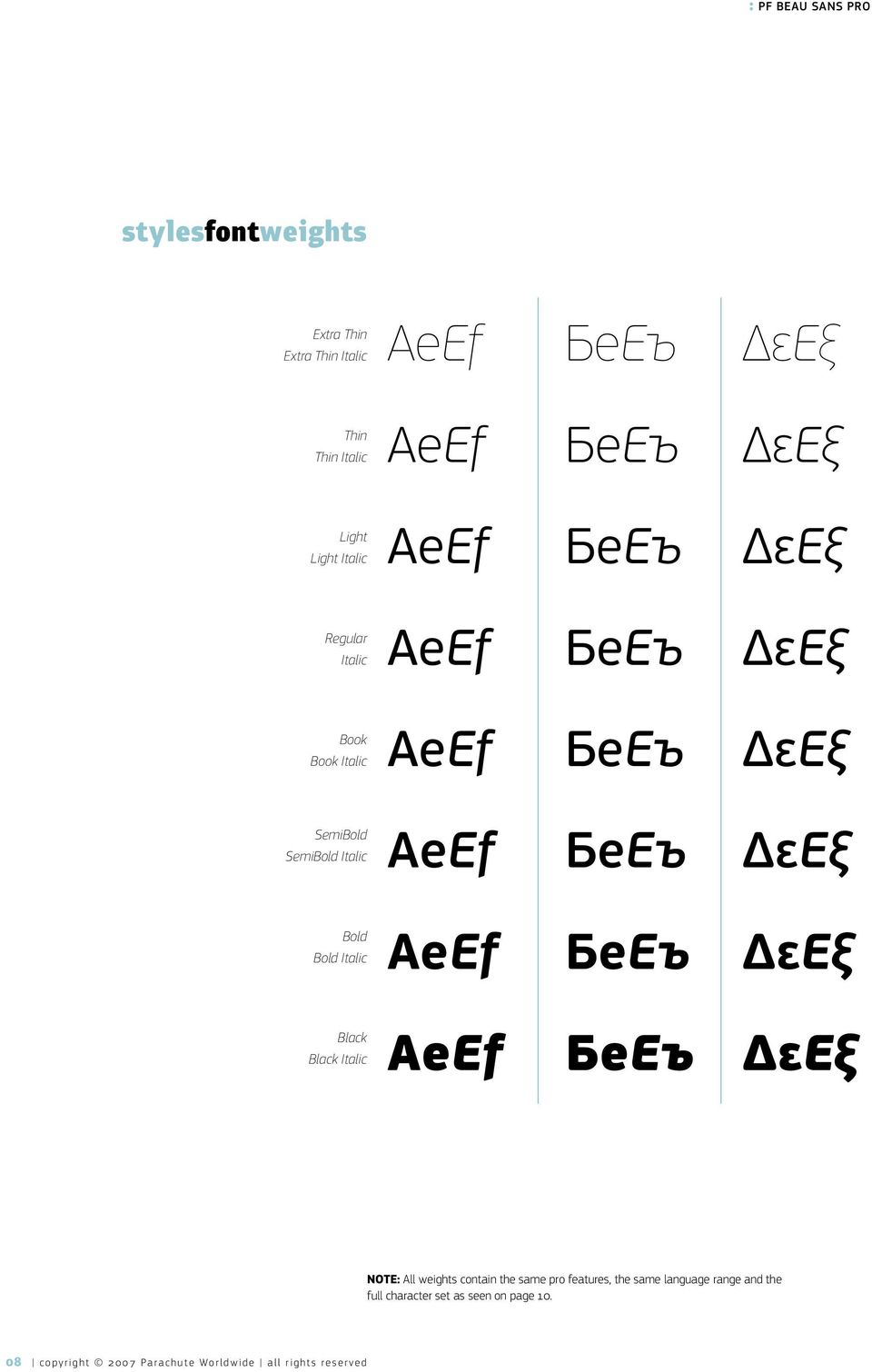 Bold Italic AeΕf БеЕъ εeξ Black Black Italic AeΕf БеЕъ εeξ NOTE: All weights contain the same pro features, the