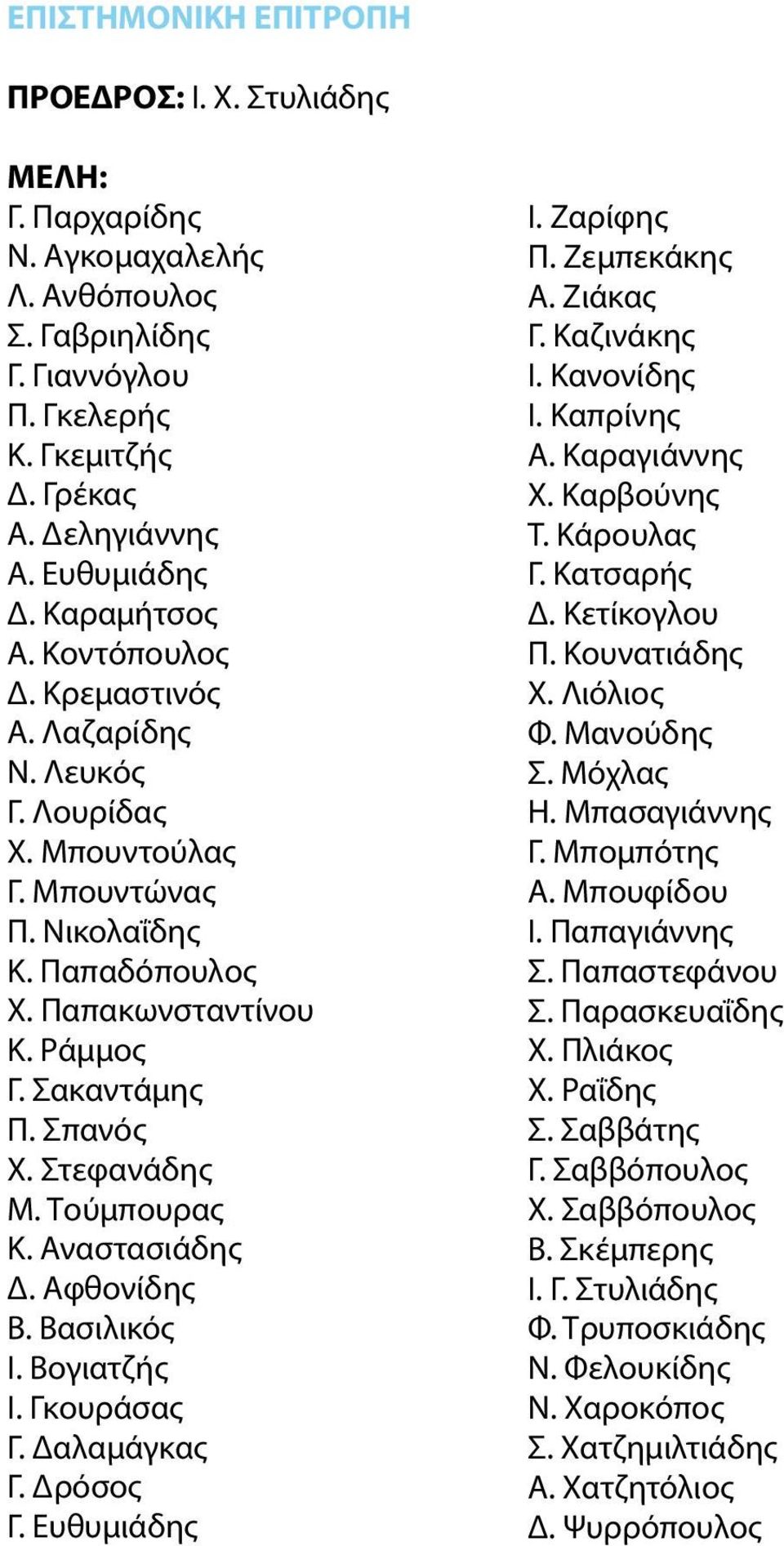 Στεφανάδης Μ. Τούμπουρας Κ. Αναστασιάδης Δ. Αφθονίδης Β. Βασιλικός Ι. Βογιατζής Ι. Γκουράσας Γ. Δαλαμάγκας Γ. Δρόσος Γ. Ευθυμιάδης Ι. Ζαρίφης Π. Ζεμπεκάκης Α. Ζιάκας Γ. Καζινάκης Ι. Κανονίδης Ι.