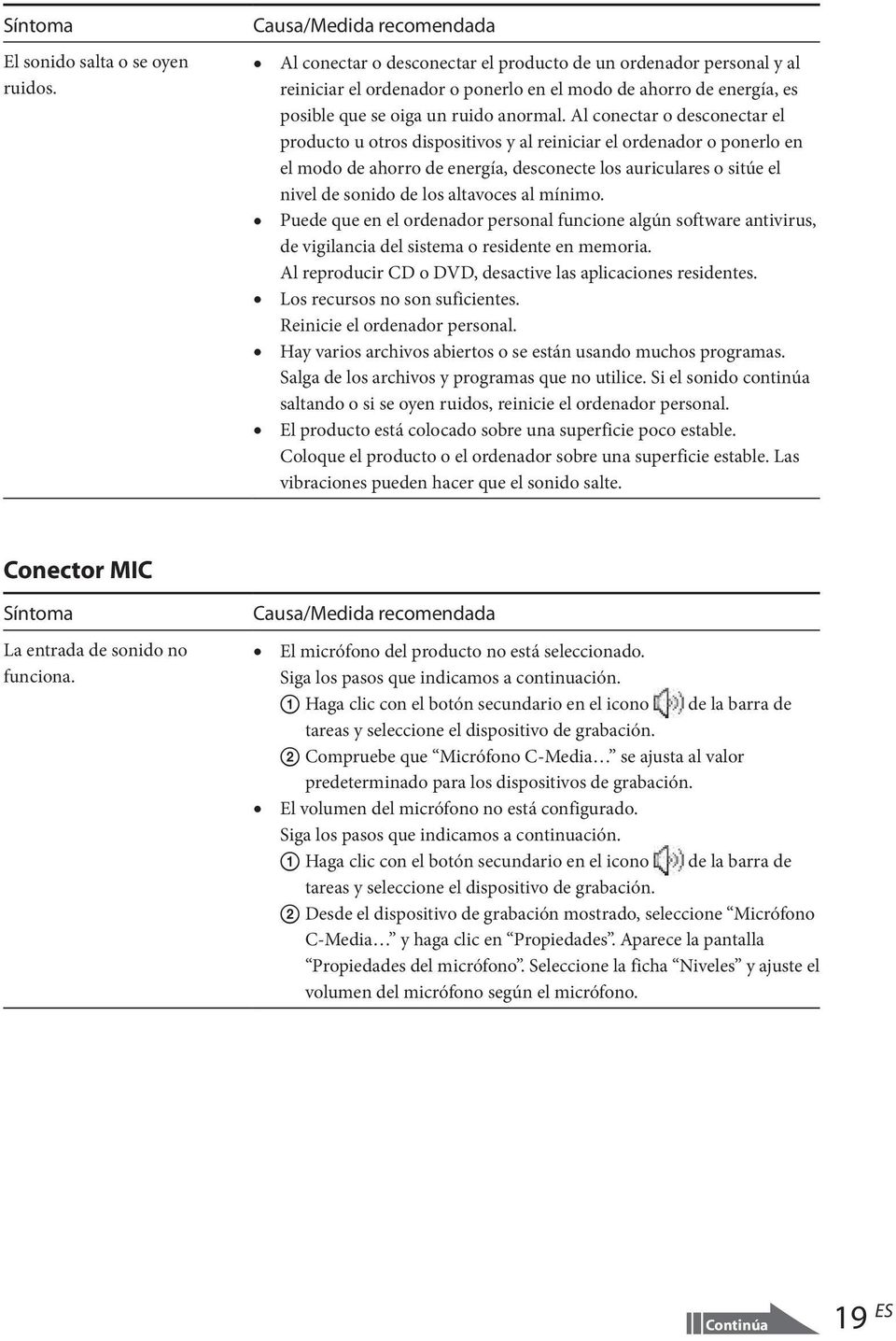 Al conectar o desconectar el producto u otros dispositivos y al reiniciar el ordenador o ponerlo en el modo de ahorro de energía, desconecte los auriculares o sitúe el nivel de sonido de los