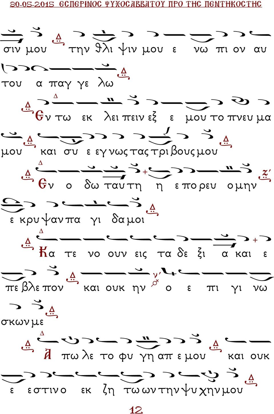 ψαν πα γι δα µοι Κα τε νο ουν εις τα δε ξι α και ε πε βλε πον και ουκ ην ο ε πι γι